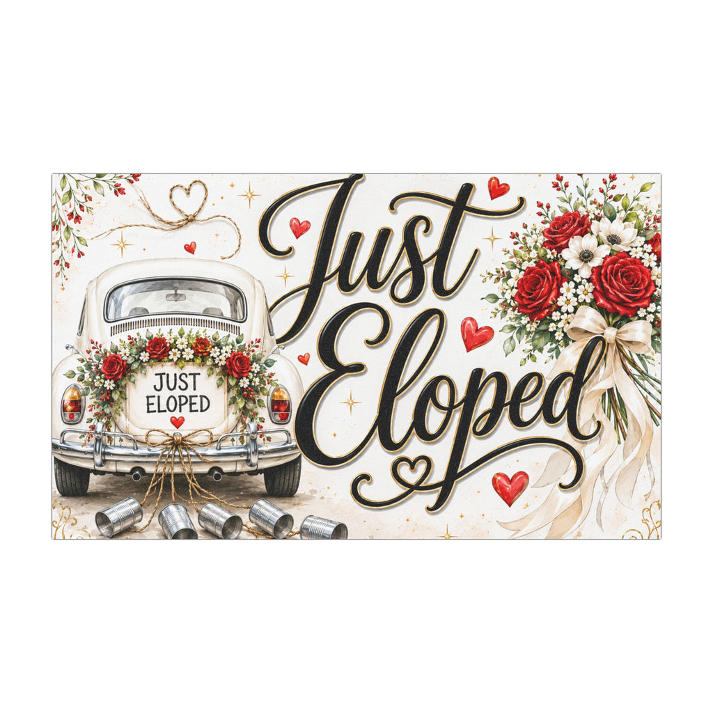 Just Eloped Car Magnet | Wedding Newlywed Bumper Sticker Floral
