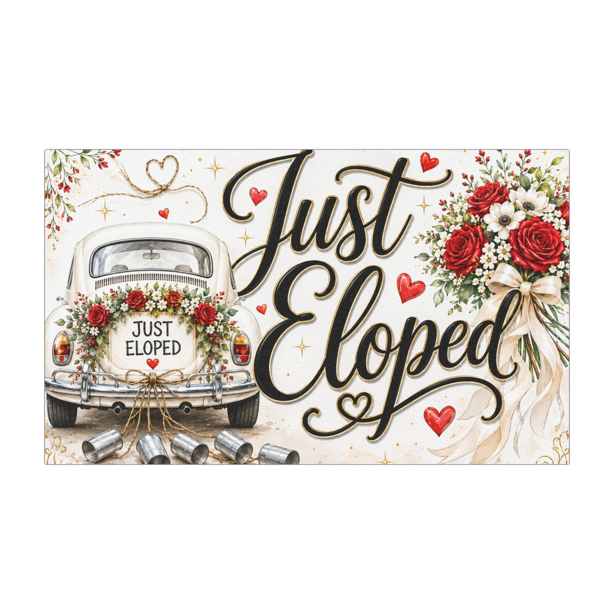 Just Eloped Car Magnet | Wedding Newlywed Bumper Sticker Floral