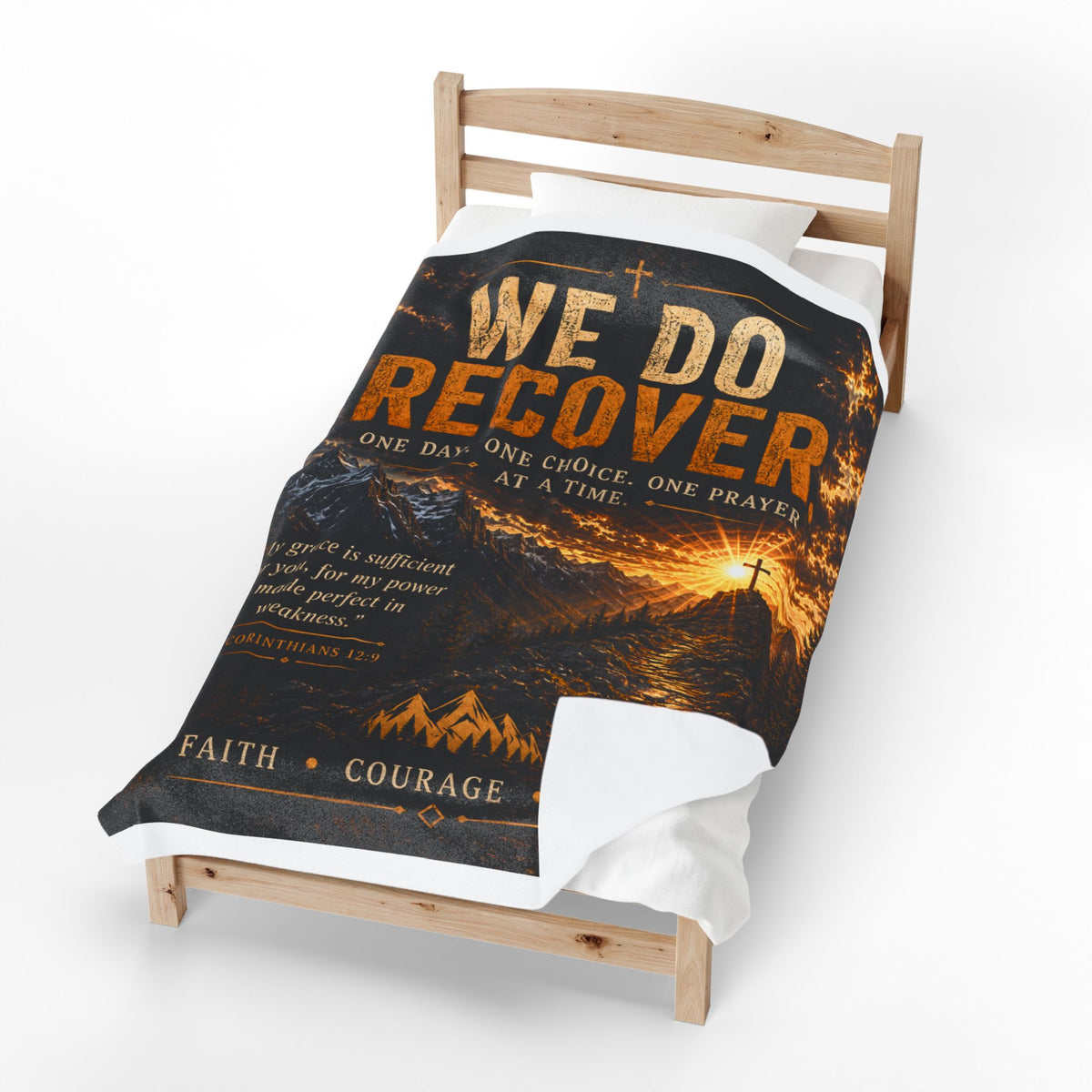 We Do Recover Faith Blanket | Christian Recovery Quote, Cross Mountain Illustration