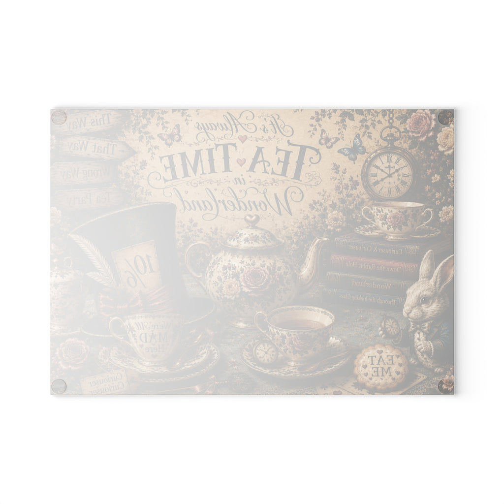 Tea Time in Wonderland Glass Cutting Board | Alice in Wonderland tea party design