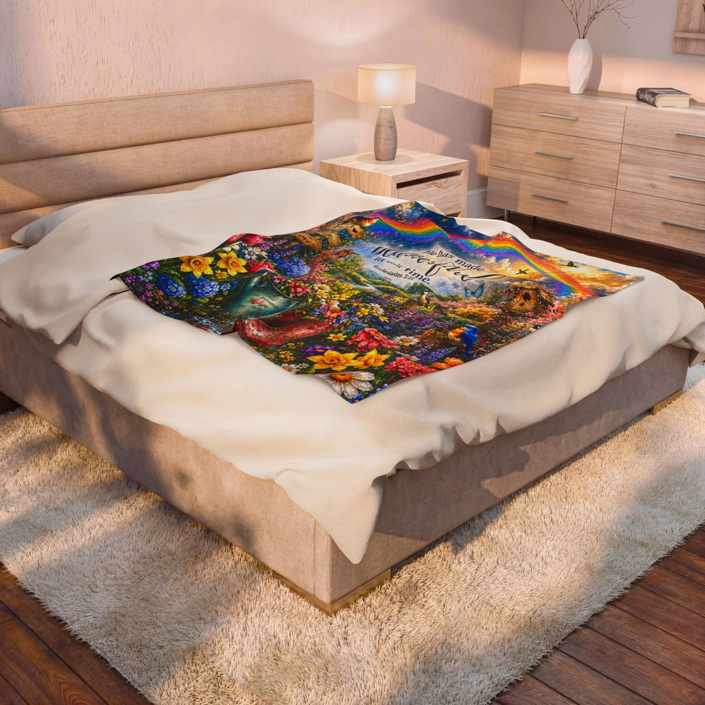 He Has Made Everything Beautiful blanket | Inspirational Bible Verse Velveteen Plush Blanket