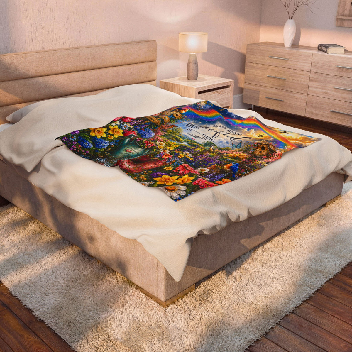He Has Made Everything Beautiful blanket | Inspirational Bible Verse Velveteen Plush Blanket