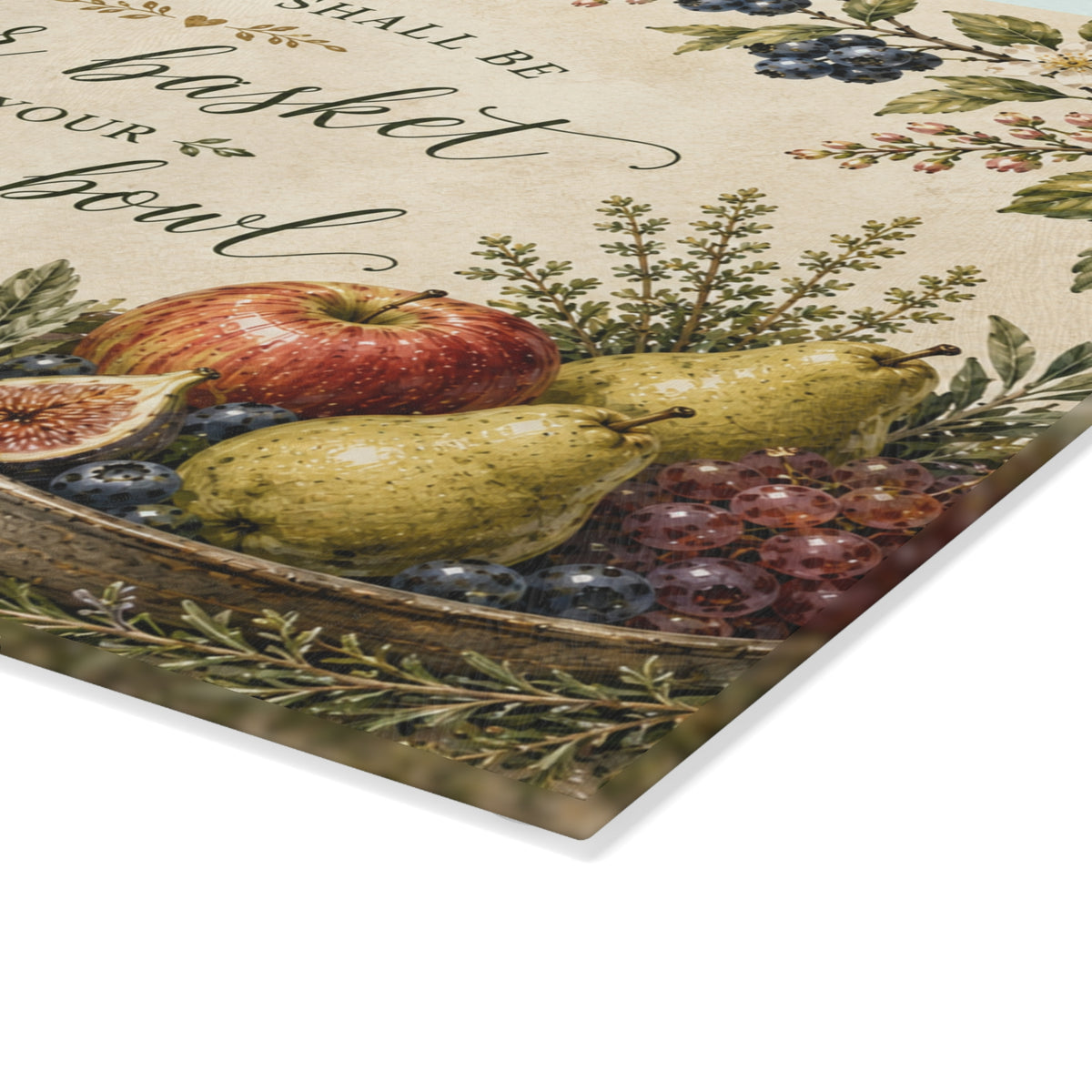 Blessed Shall Be Your Basket and Kneading Bowl Glass Cutting Board | Fruit & Robin Kitchen Decor