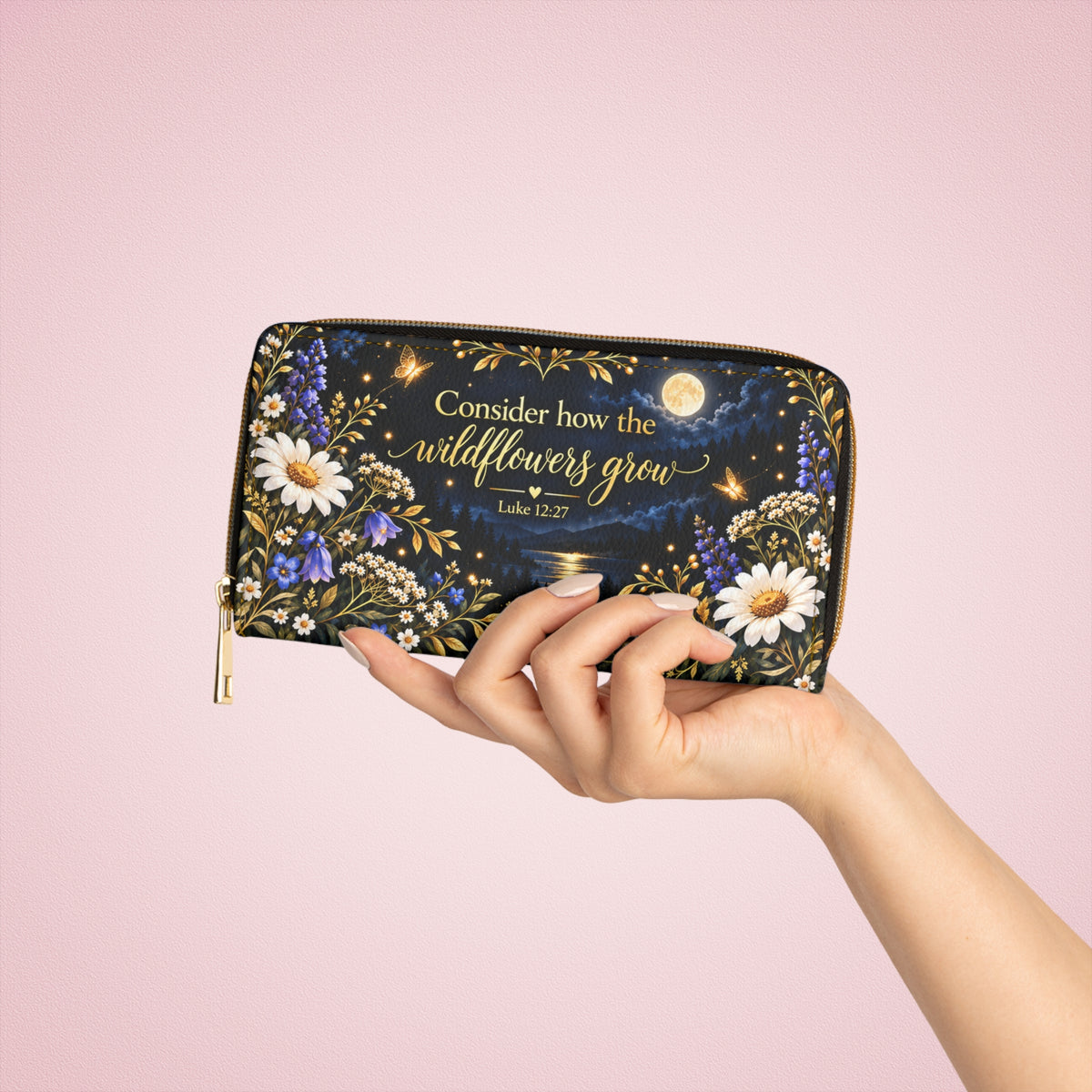 Consider How the Wildflowers Grow Zipper Wallet | Floral Bible Verse Luke 12:27