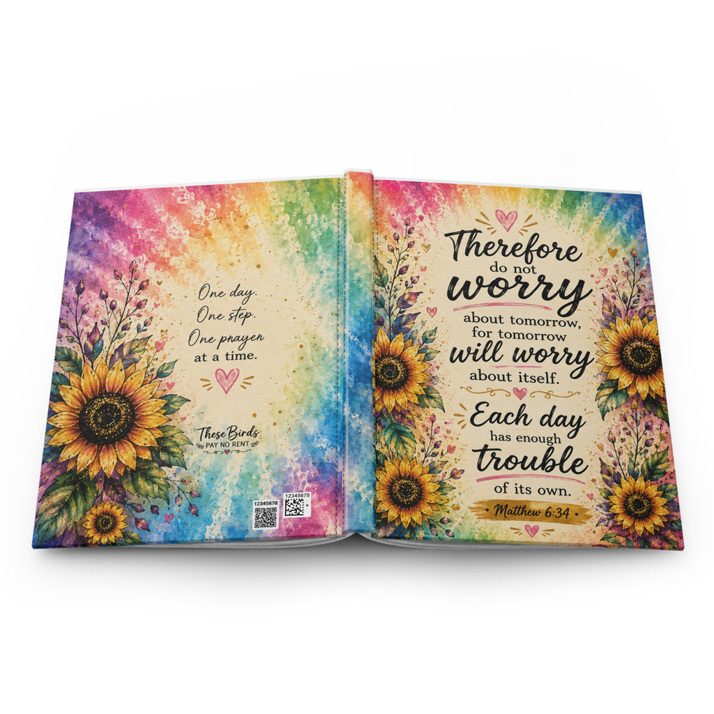 Therefore Do Not Worry Journal | Sunflower Rainbow Inspirational Hardcover
