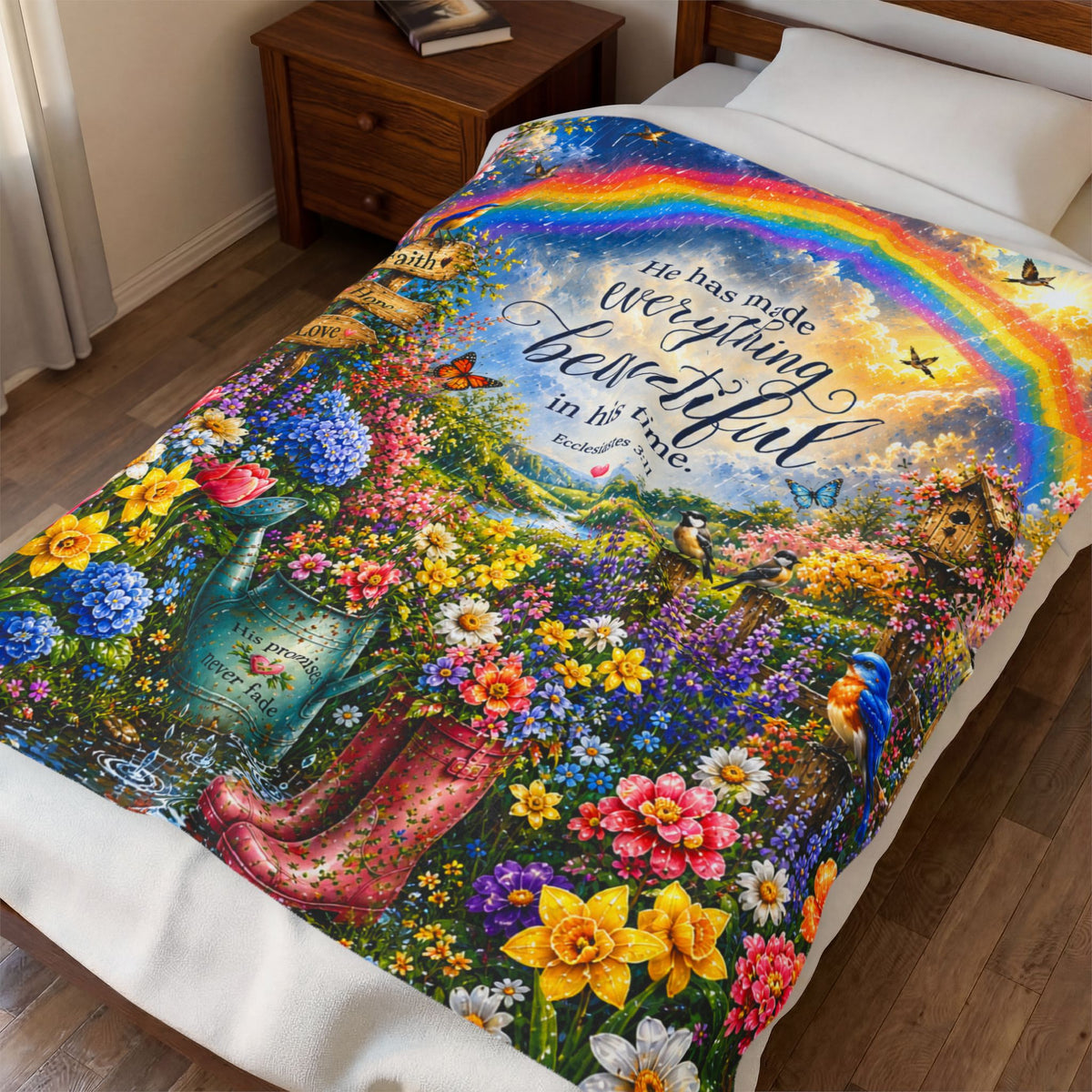 He Has Made Everything Beautiful blanket | Inspirational Bible Verse Velveteen Plush Blanket