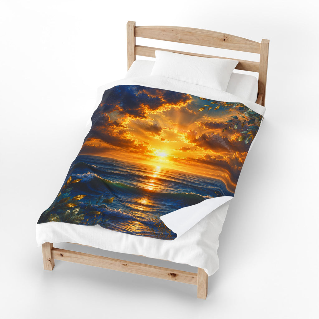 Sunset Ocean Sunrise Blanket | Seascape Waves, Golden Sky
