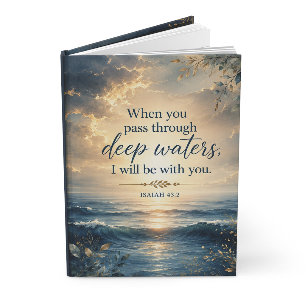 When You Pass Through Deep Waters hardcover journal | Isaiah 43:2 ocean devotional