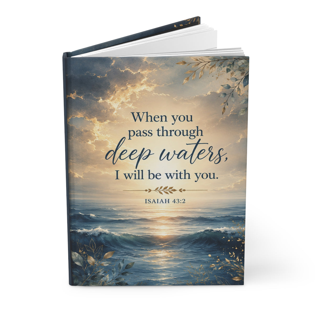 When You Pass Through Deep Waters hardcover journal | Isaiah 43:2 ocean devotional