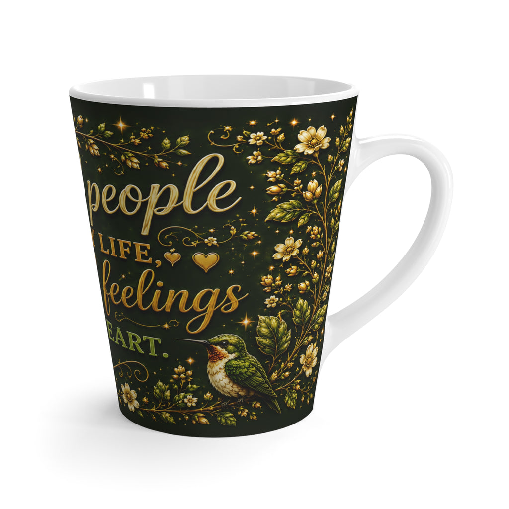 Grateful Heart Script with Bird Latte Mug | Floral Vines, Inspirational Quote