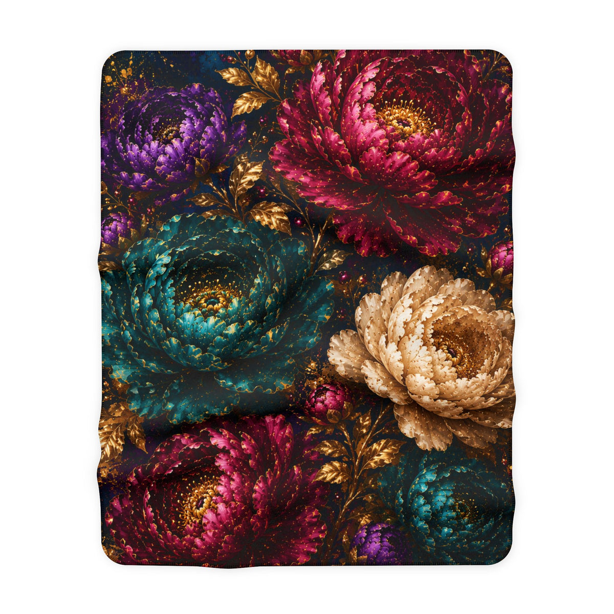 Vintage Jewel Tone Chrysanthemum Blanket | Sherpa Fleece