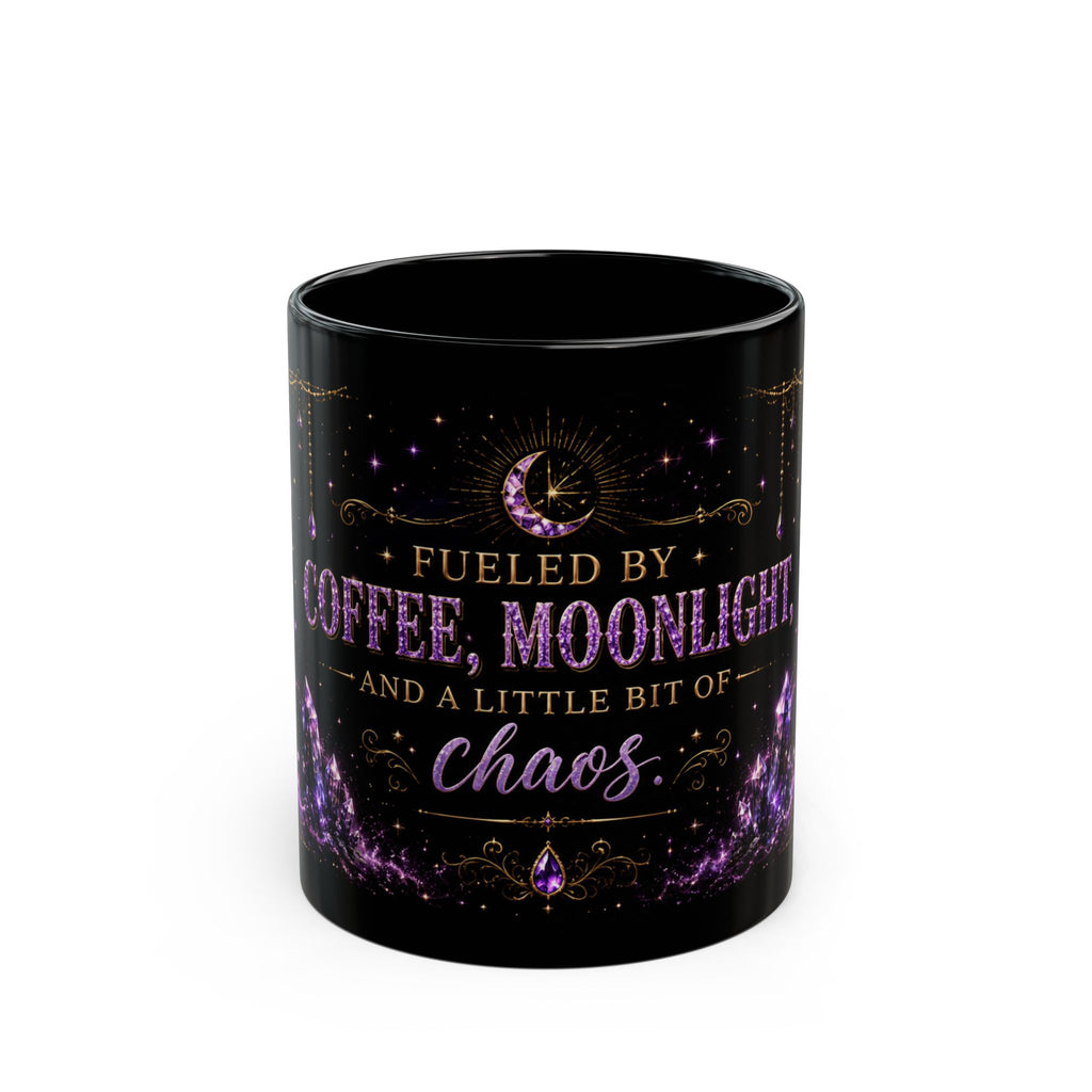 Fueled by Coffee, Moonlight and a Little Bit of Chaos Mug | Black Ceramic Mug