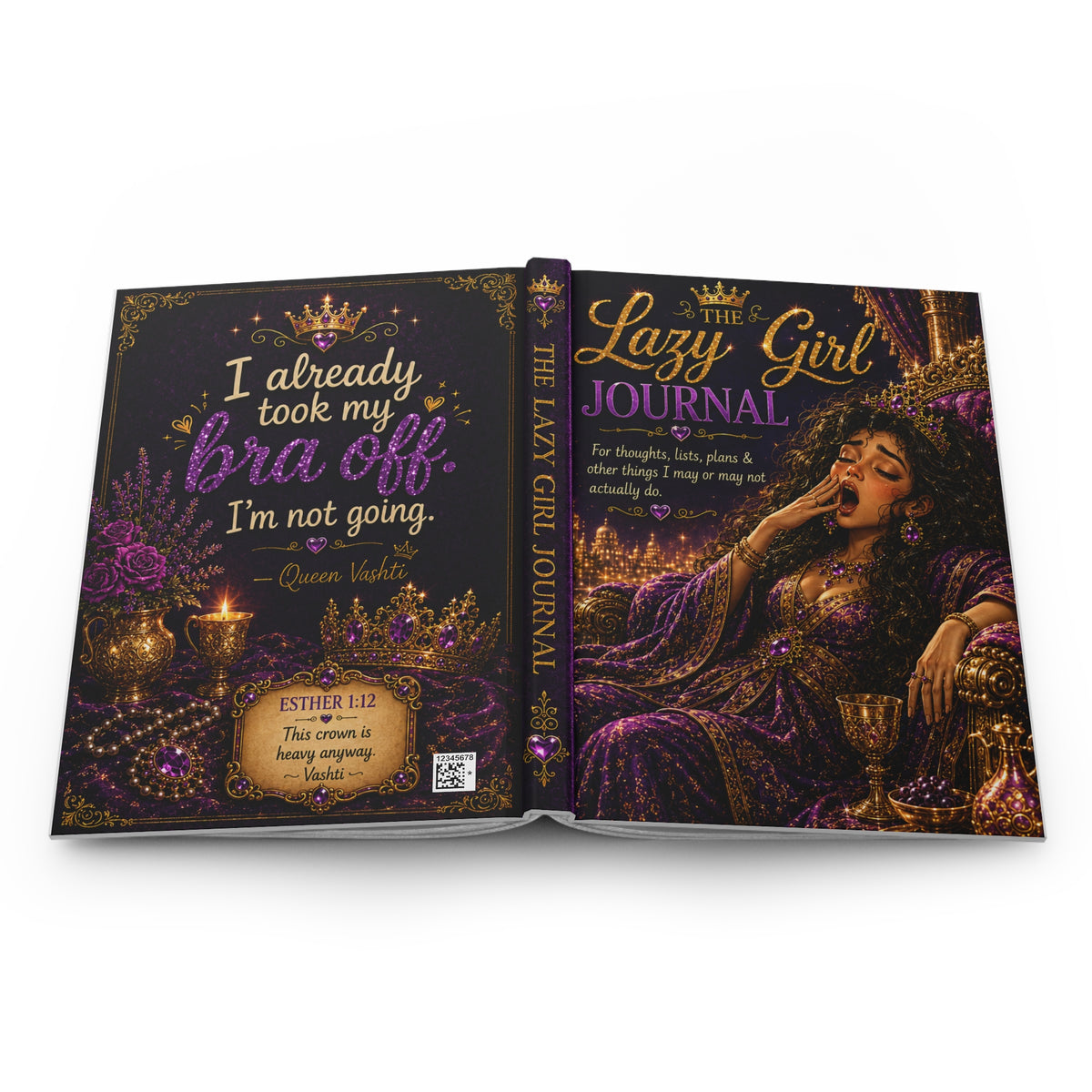 Lazy Girl journal Hardcover Journal | I already took my bra off purple gold cover
