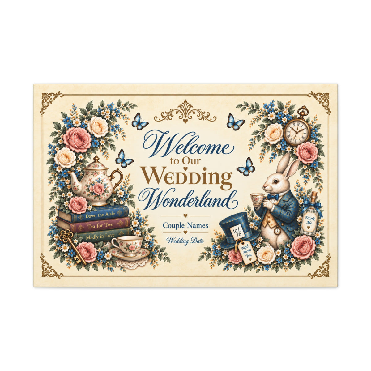 Alice in Wonderland Wedding Welcome Sign Canvas Stretched