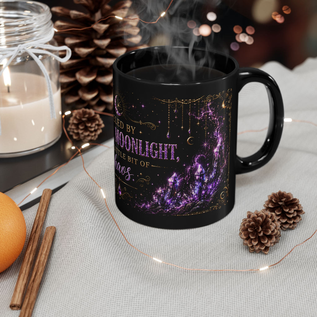 Fueled by Coffee, Moonlight and a Little Bit of Chaos Mug | Black Ceramic Mug