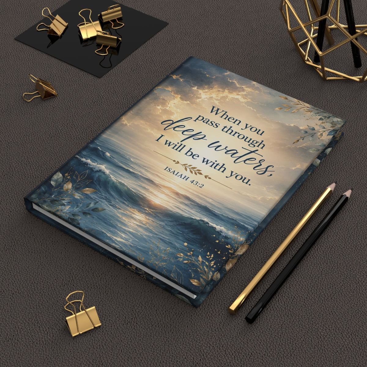 When You Pass Through Deep Waters hardcover journal | Isaiah 43:2 ocean devotional