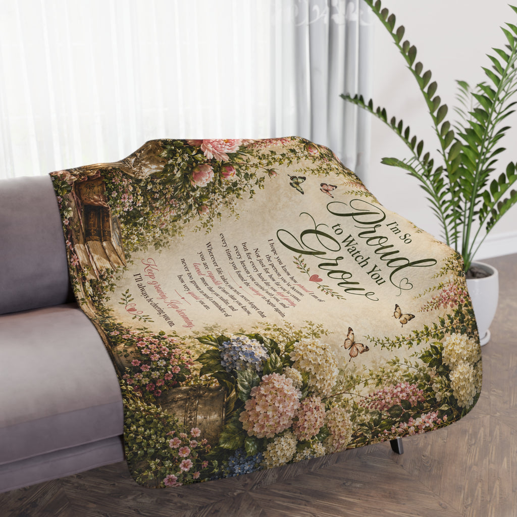 Proud to Watch You Grow Blanket | Floral Sherpa Throw, Inspirational Quote