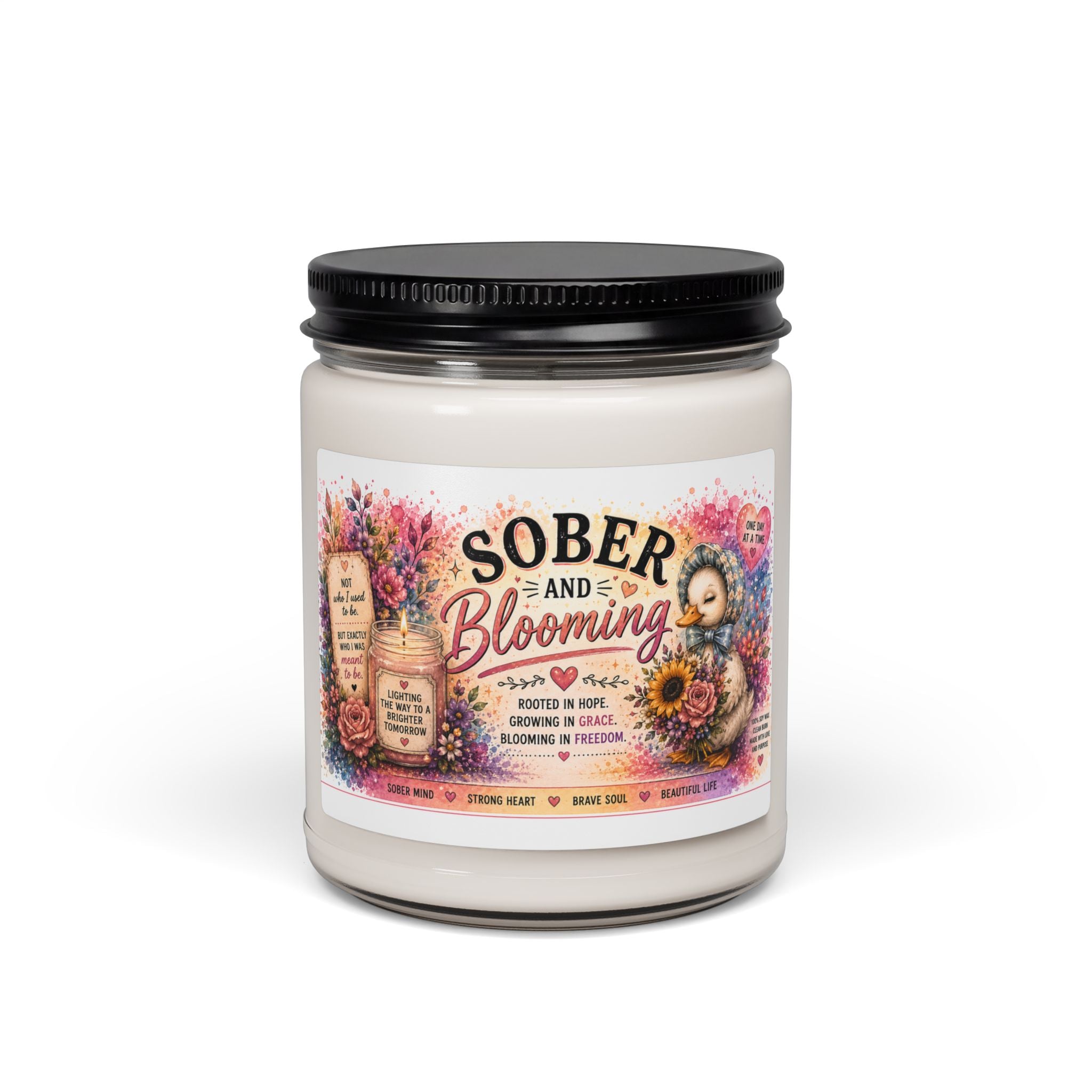 Sober and Blooming Candle Scented Soy Candle, 9oz | Recovery Floral Label