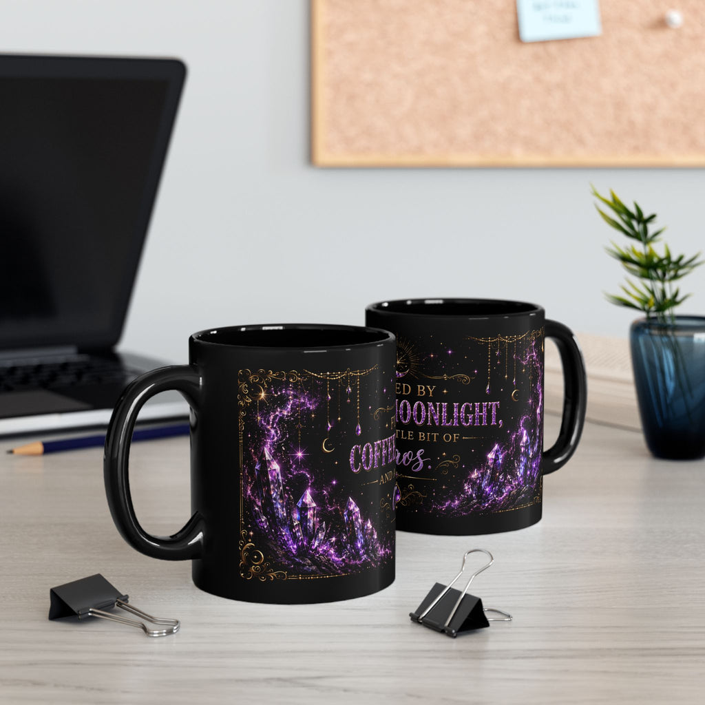 Fueled by Coffee, Moonlight and a Little Bit of Chaos Mug | Black Ceramic Mug