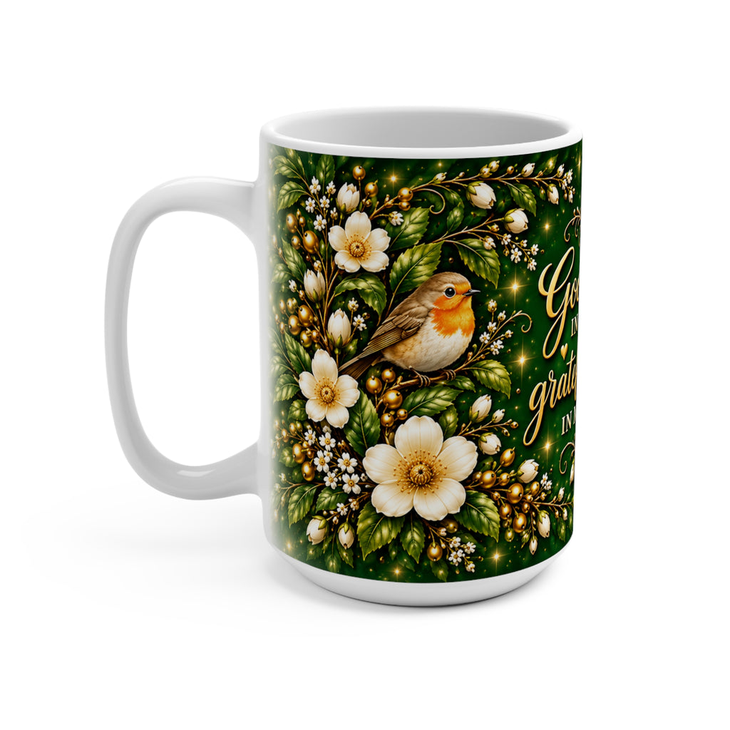 Good people in my life grateful feelings in my heart Mug | 15oz ceramic mug with bird floral design
