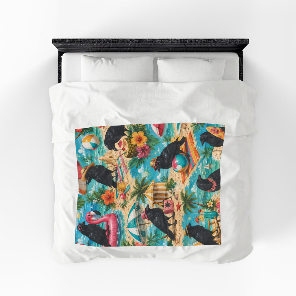 Beach Crows Pattern Velveteen Plush Blanket | Tropical Crow Beach Scene