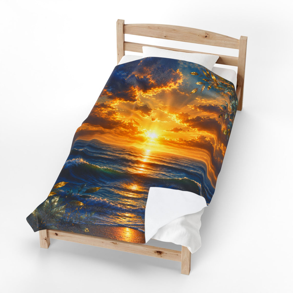 Sunset Ocean Sunrise Blanket | Seascape Waves, Golden Sky
