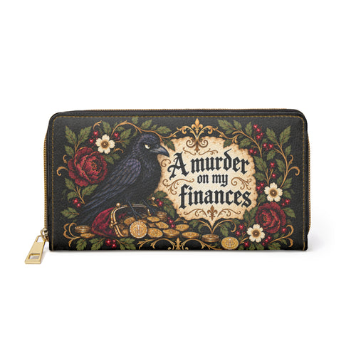 A Murder on My Finances Zipper Wallet | Raven, Coins, Floral Gothic Design