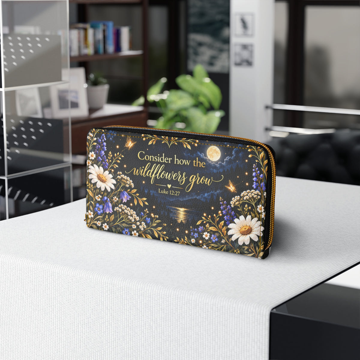 Consider How the Wildflowers Grow Zipper Wallet | Floral Bible Verse Luke 12:27