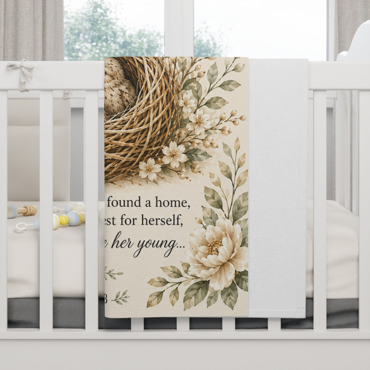 A Little Nest Blessed by God Baby Blanket | Psalm 84:3 Nursery Decor