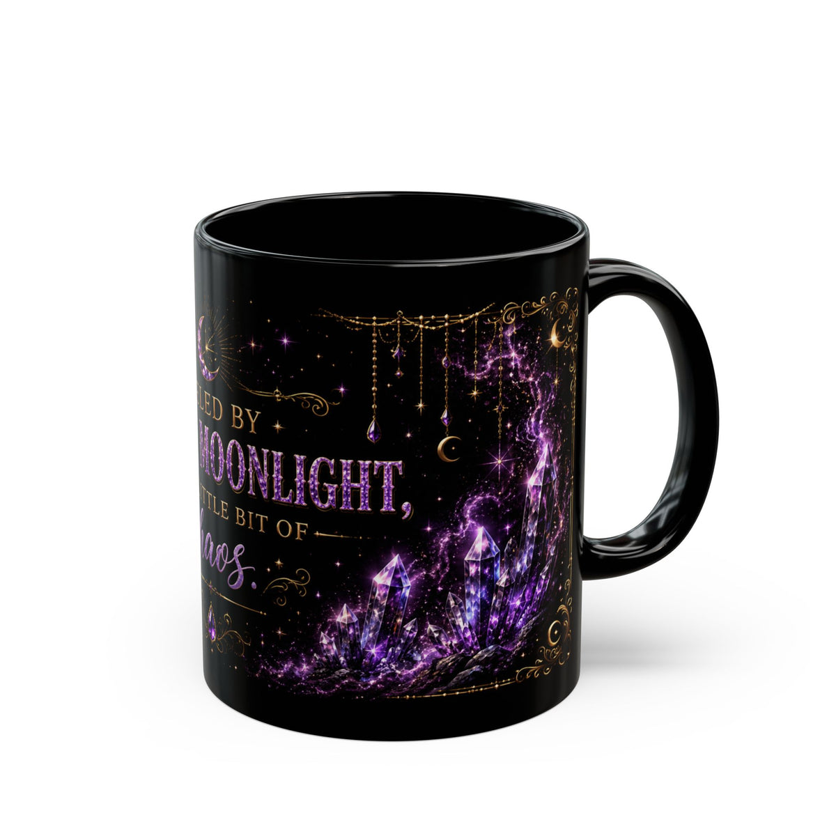 Fueled by Coffee, Moonlight and a Little Bit of Chaos Mug | Black Ceramic Mug