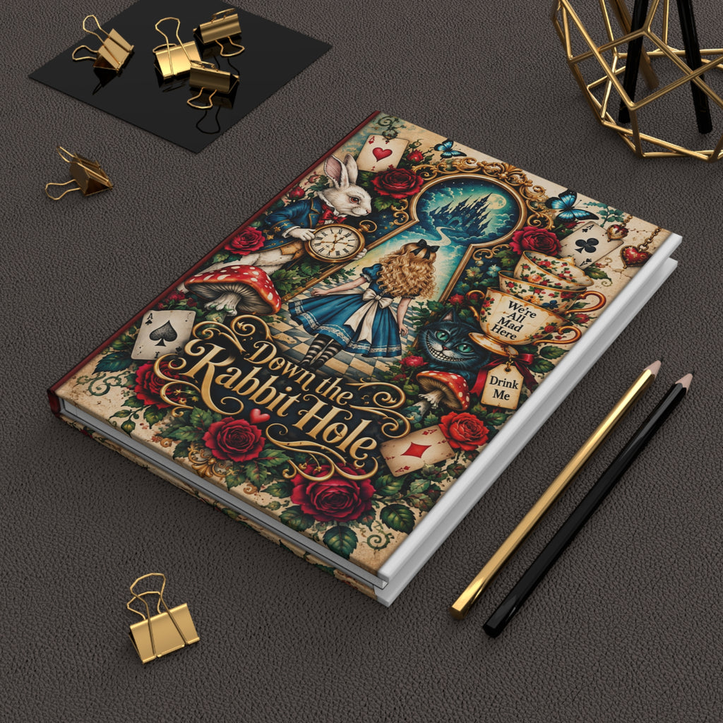 Alice in Wonderland Illustration Hardcover Journal | Down the Rabbit Hole Notebook
