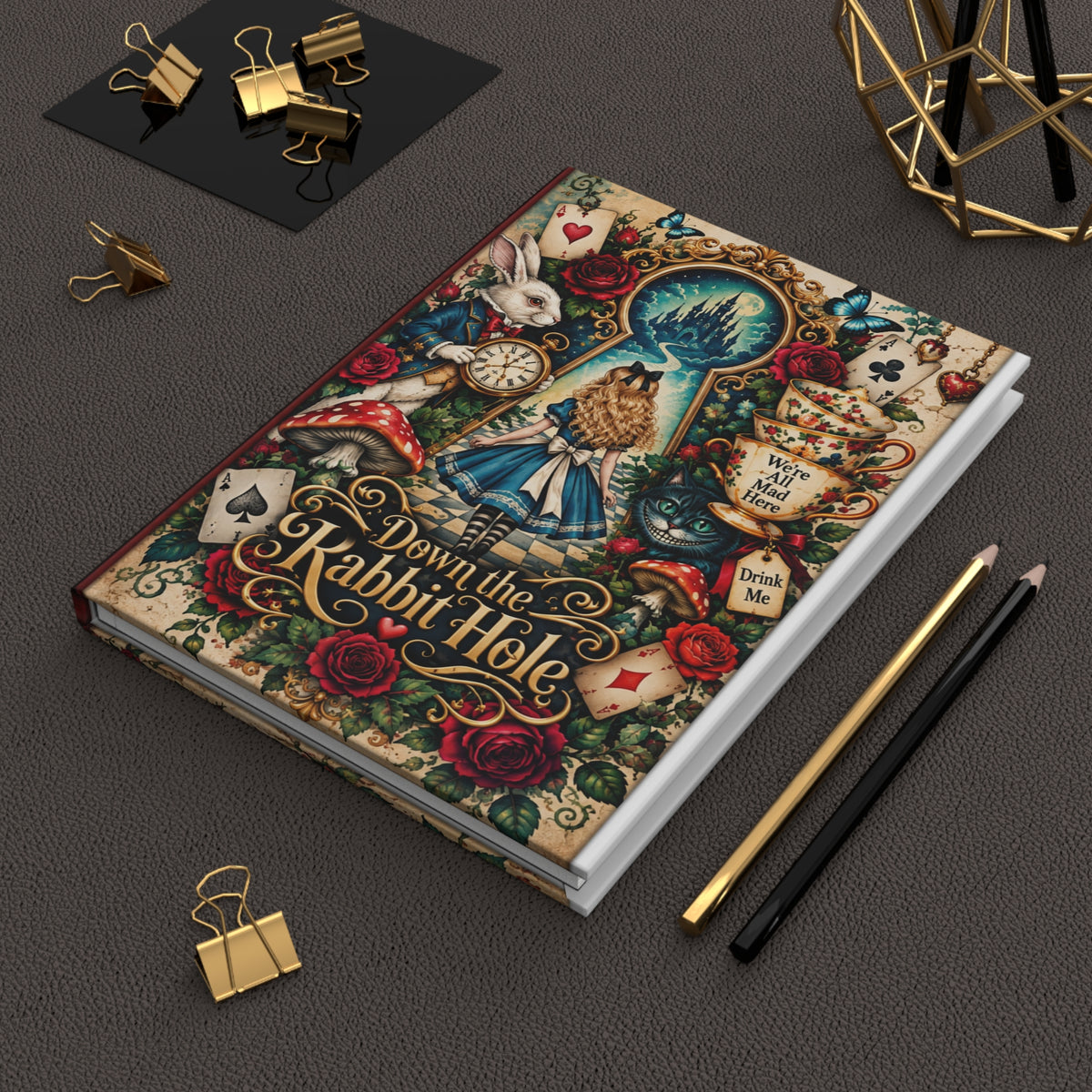Alice in Wonderland Illustration Hardcover Journal | Down the Rabbit Hole Notebook