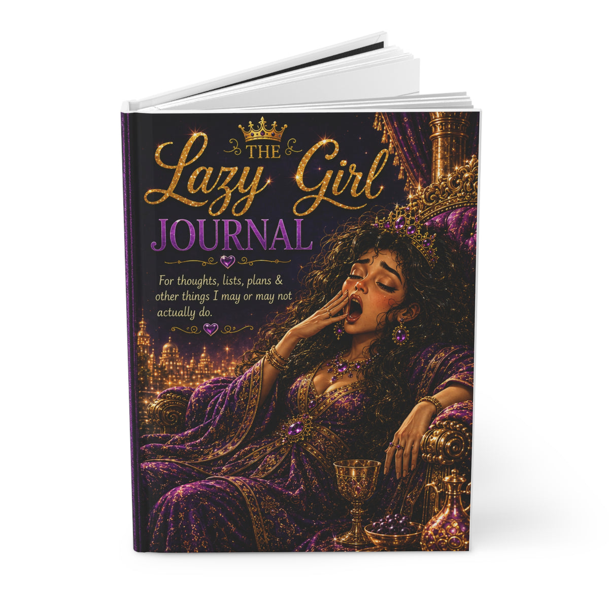 Lazy Girl journal Hardcover Journal | I already took my bra off purple gold cover