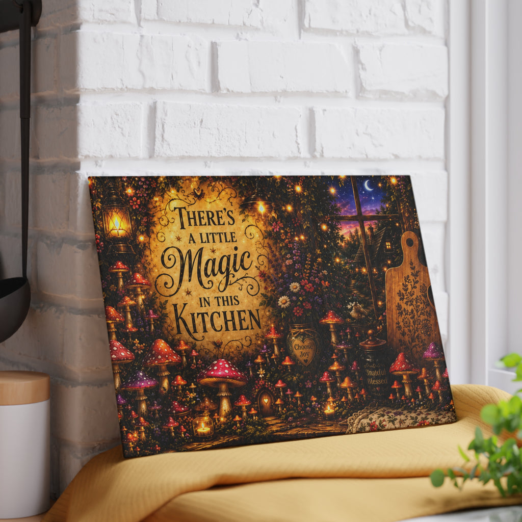 Theres a Little Magic in This Kitchen Glass Cutting Board | Fairy Mushroom Night Scene