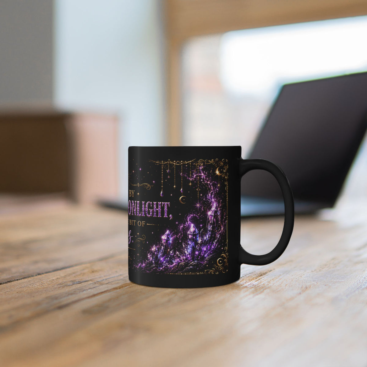 Fueled by Coffee, Moonlight and a Little Bit of Chaos Mug | Black Ceramic Mug