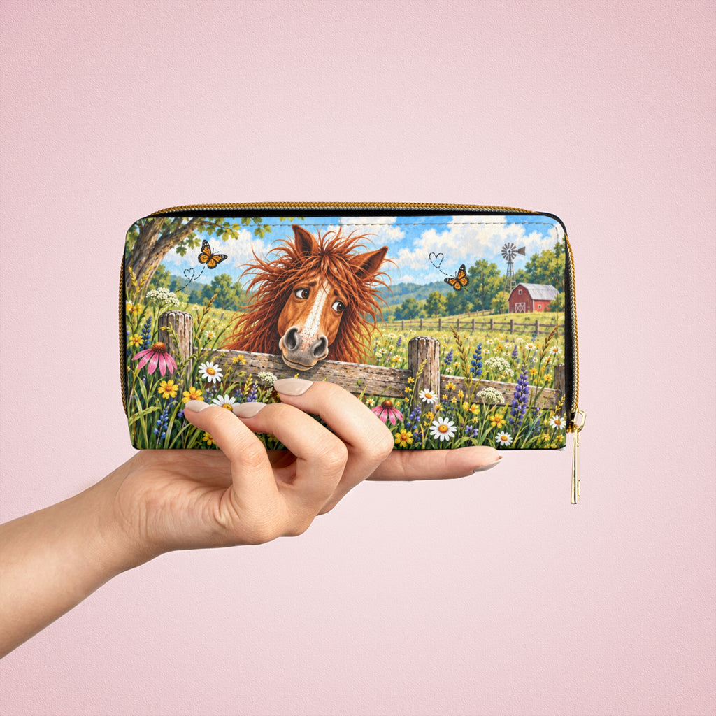 Financially Unstable Horse Zipper Wallet | Cute Farm Animal Illustration