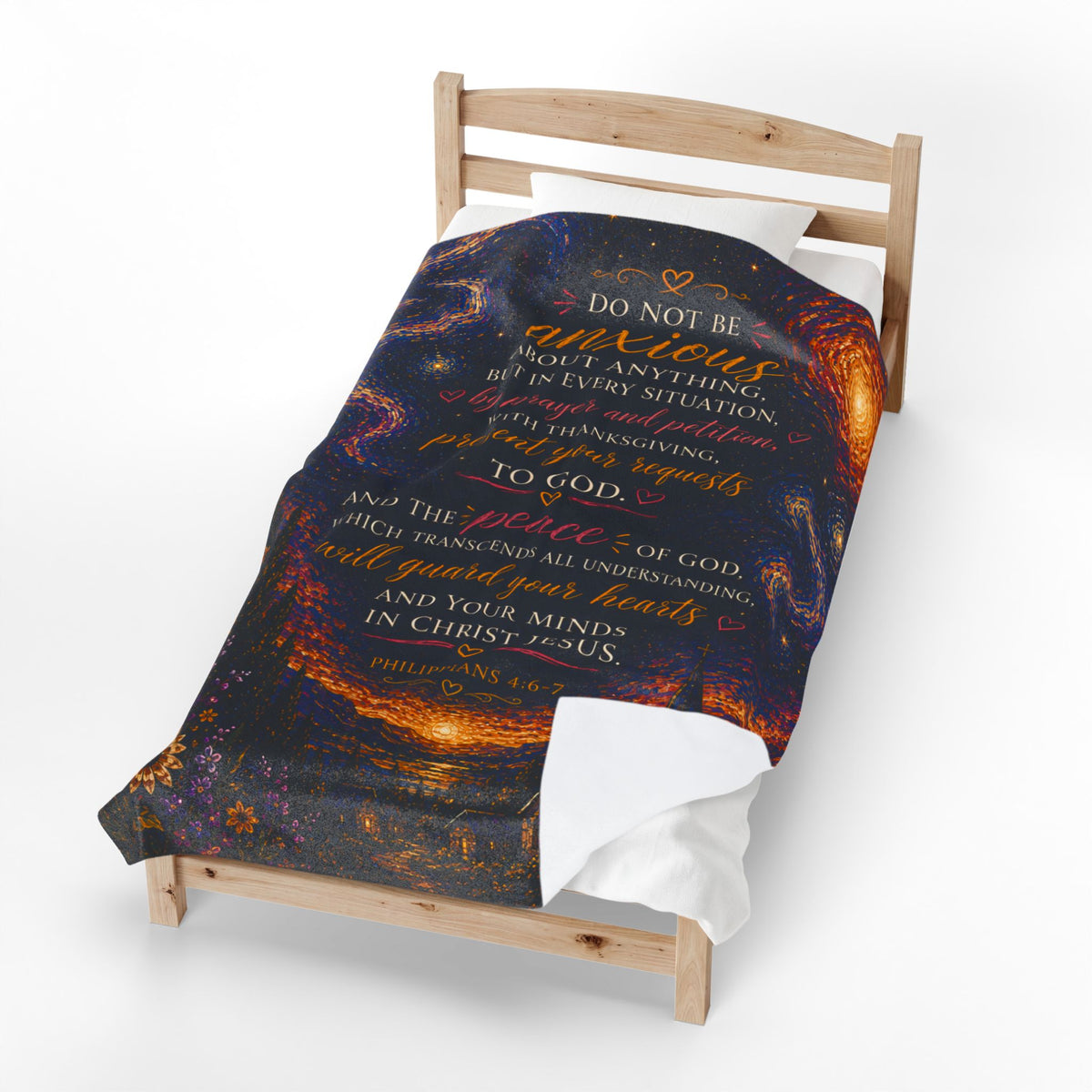 Starry Night Scripture Velveteen Blanket | Philippians 4:6-7 verse