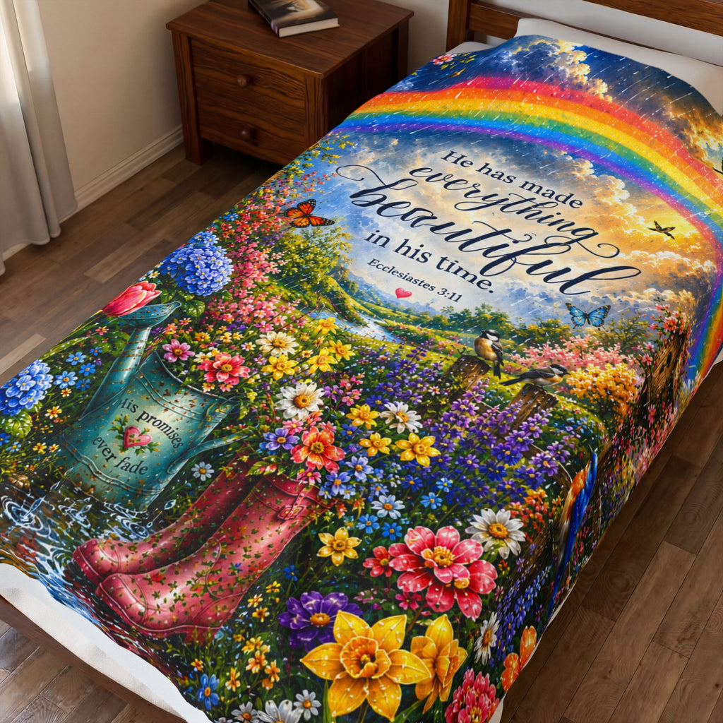 He Has Made Everything Beautiful blanket | Inspirational Bible Verse Velveteen Plush Blanket