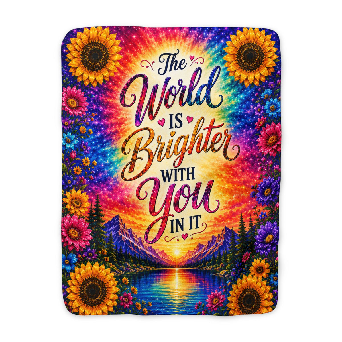 The World Is Brighter With You in It Blanket | Sherpa Fleece Throw, Tie Dye Sunflower