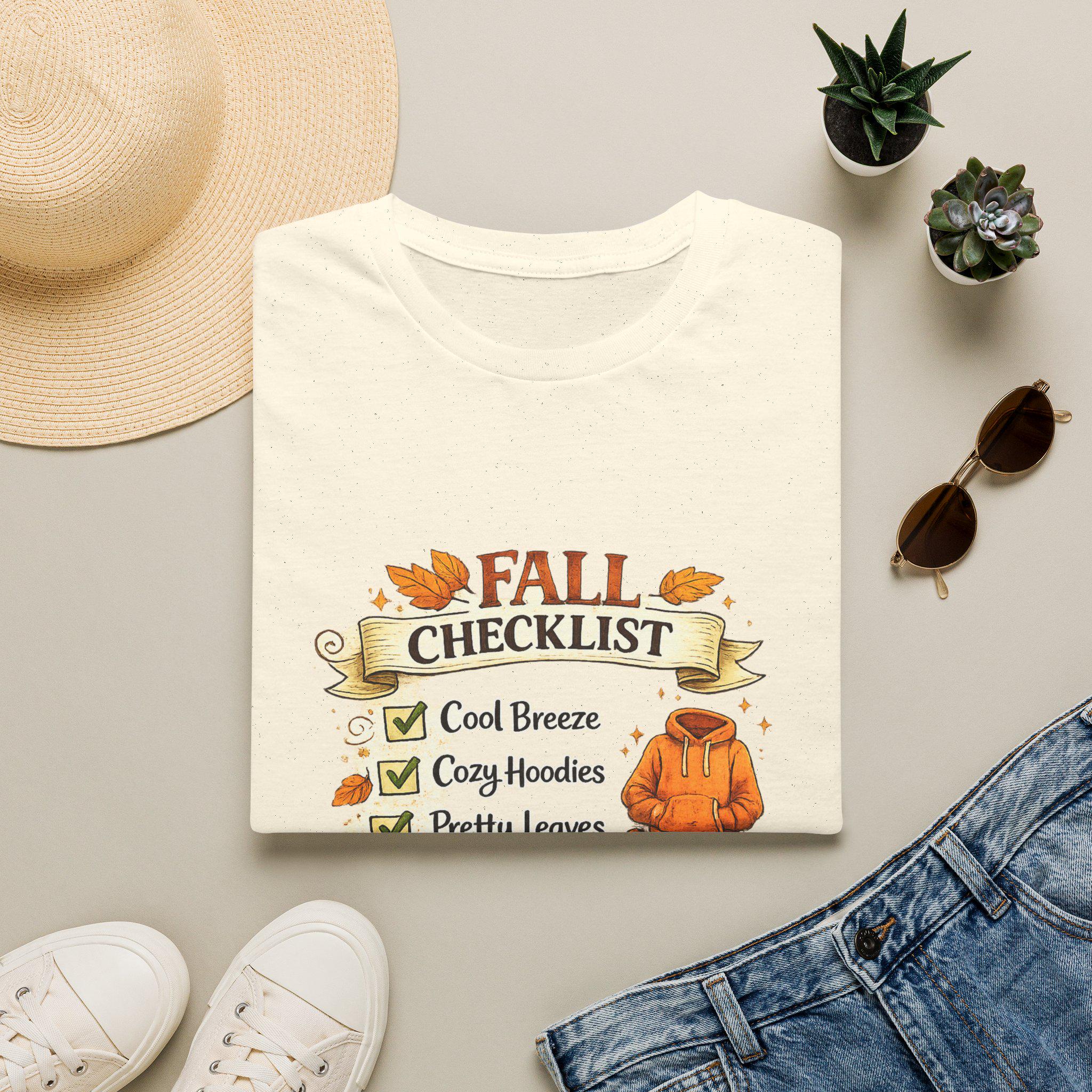Fall Checklist T-Shirt | Cozy Hoodies, Pumpkin Spice, Pretty Leaves