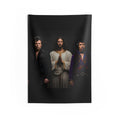 Triston Original- Prayerful Figure with Two Musicians Indoor Wall Tapestry | Dark Portrait Art