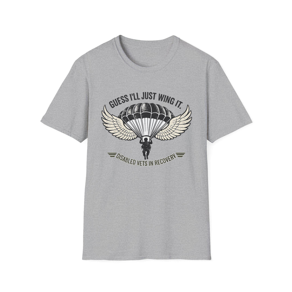 Steven Original- Guess I'll Just Wing It parachute T-Shirt | Wings Graphic, Skydiving Humor