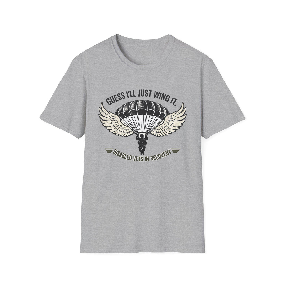 Steven Original- Guess I'll Just Wing It parachute T-Shirt | Wings Graphic, Skydiving Humor