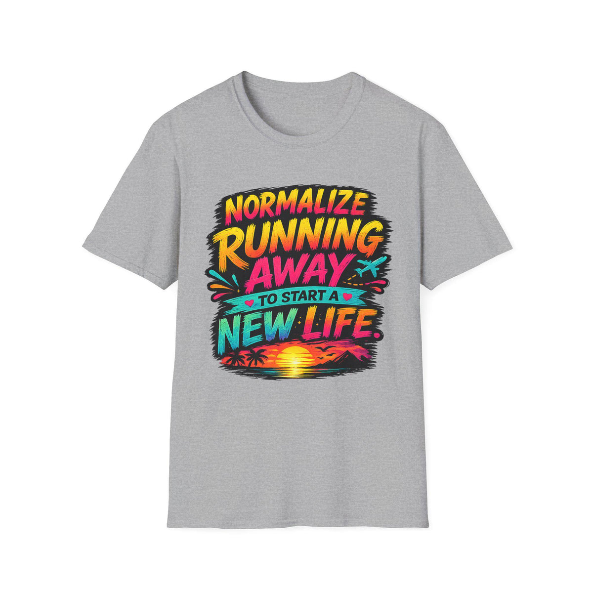 Normalize Running Away T-Shirt | Travel Sunset Retro Typography