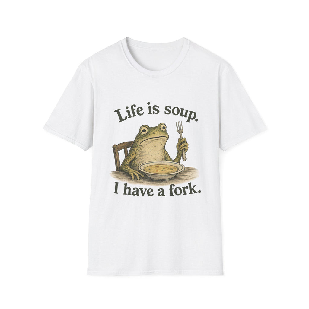 Life Is Soup frog illustration T-Shirt | humorous frog graphic tee