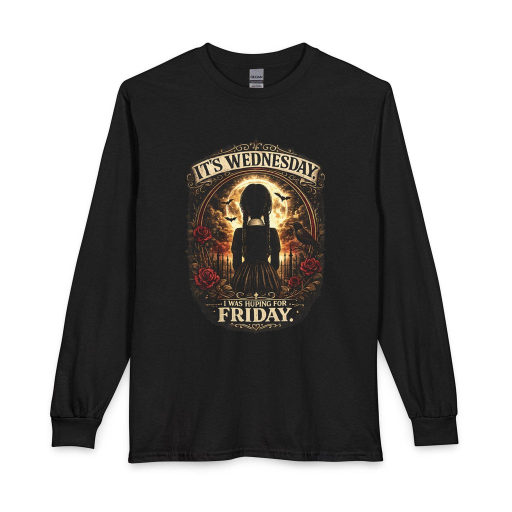It's Wednesday spooky silhouette Long Sleeve T-Shirt | Horror skeleton design