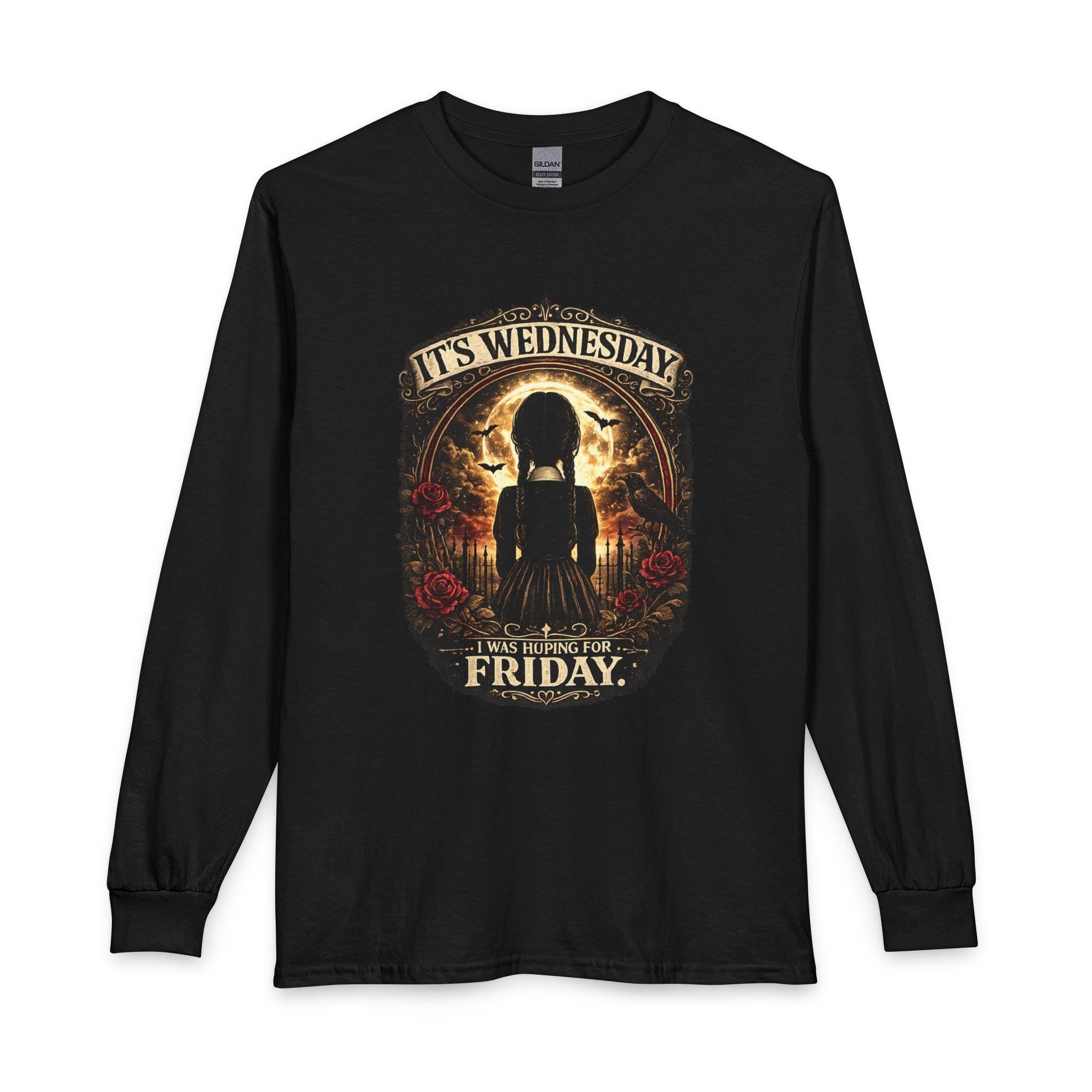 It's Wednesday spooky silhouette Long Sleeve T-Shirt | Horror skeleton design