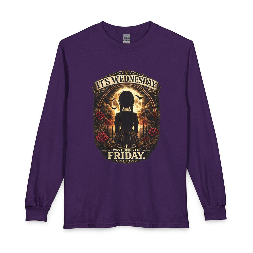 It's Wednesday spooky silhouette Long Sleeve T-Shirt | Horror skeleton design