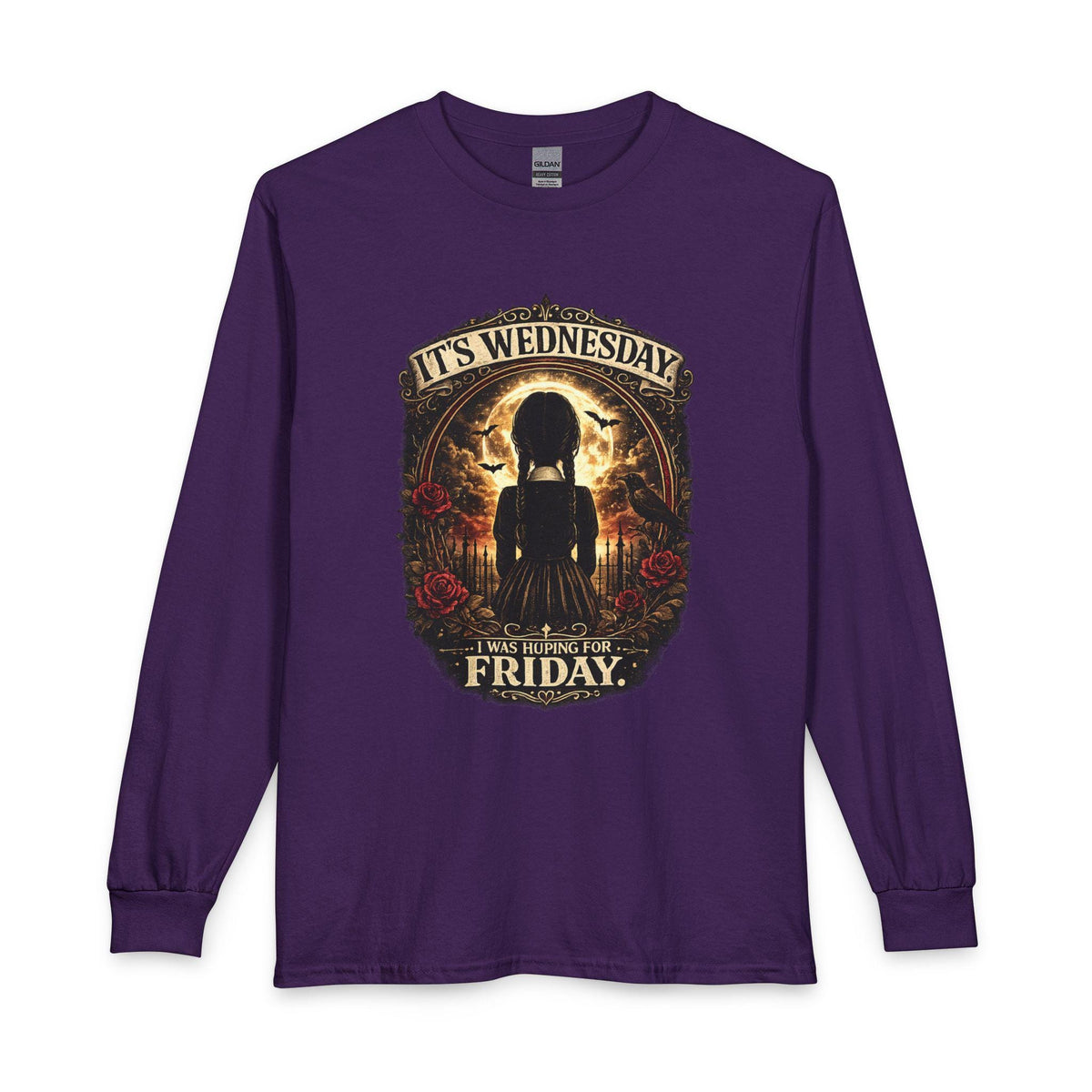 It's Wednesday spooky silhouette Long Sleeve T-Shirt | Horror skeleton design