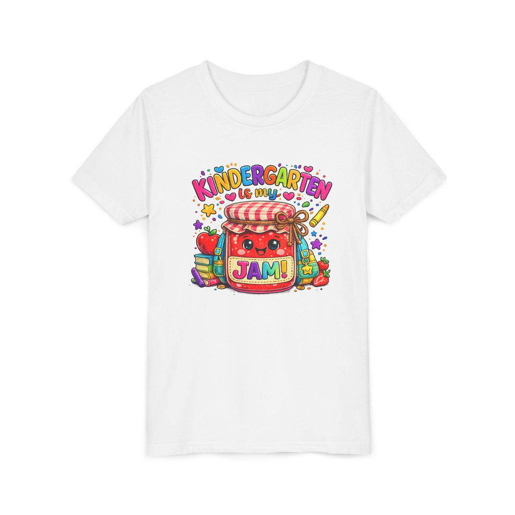 Youth Tee: Kindergarten Is My Jam | Back-to-School Jam Jar, Apple, Crayons